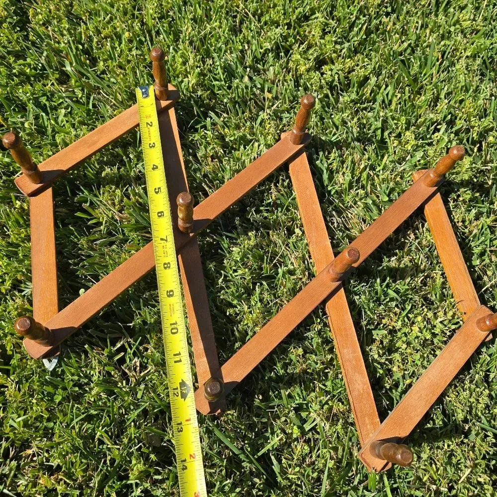 Vintage 10‎ Peg Accordion Wooden Wall Rack Coat Rack
